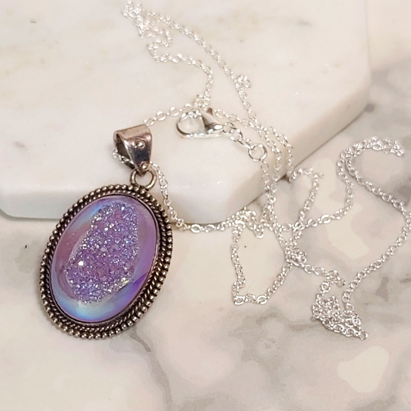 925 Silver Drusy Necklace - Picture 3 of 9